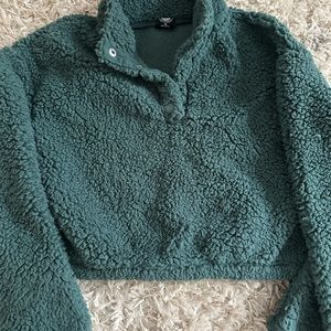 Pacsun button Sherpa, green cropped ish, size xs